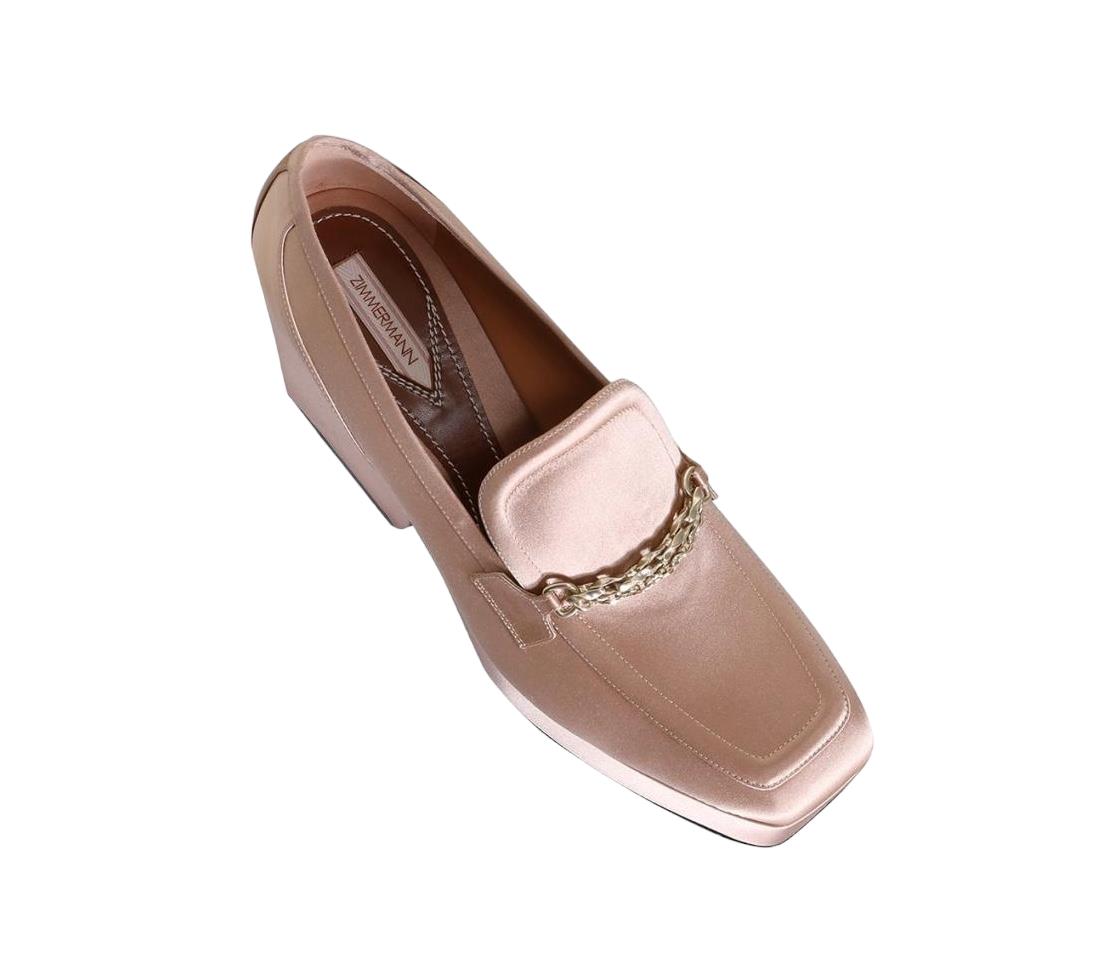 Zimmermann Crescent Satin Loafer | Blush/Nude, Platform, Gold Chain,Italian Made