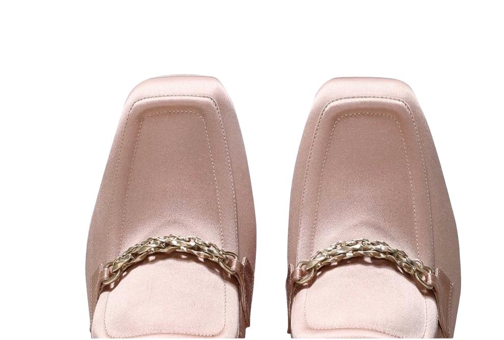 Zimmermann Crescent Satin Loafer | Blush/Nude, Platform, Gold Chain,Italian Made