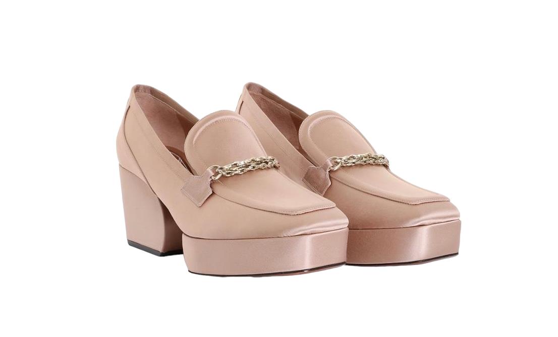 Zimmermann Crescent Satin Loafer | Blush/Nude, Platform, Gold Chain,Italian Made