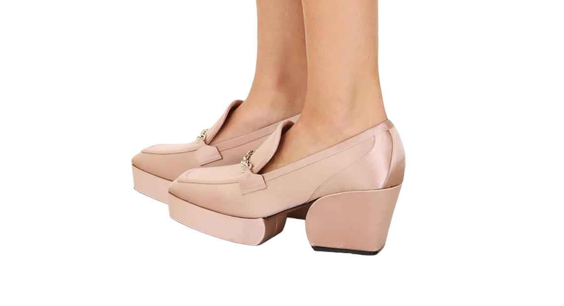 Zimmermann Crescent Satin Loafer | Blush/Nude, Platform, Gold Chain,Italian Made