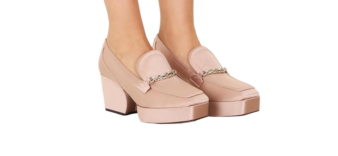 Zimmermann Crescent Satin Loafer | Blush/Nude, Platform, Gold Chain,Italian Made