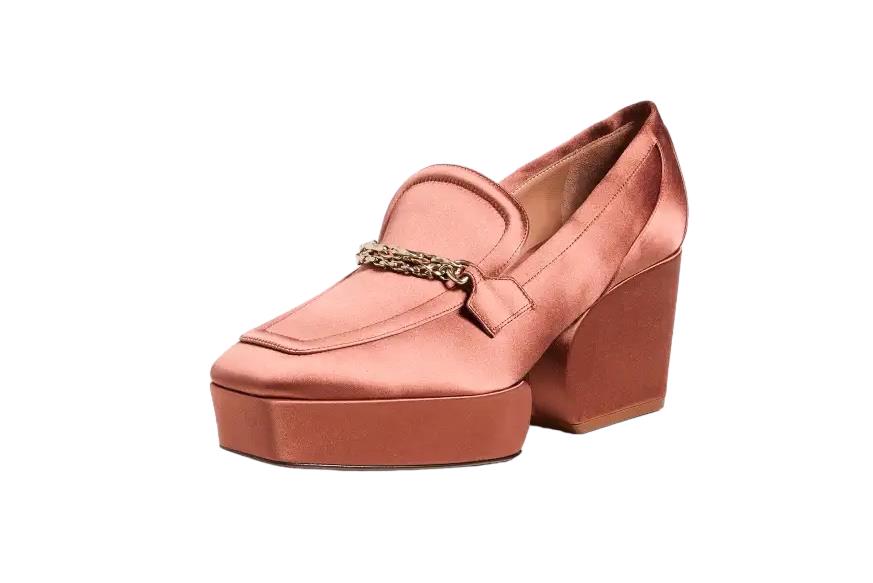 Zimmermann Crescent Satin Loafer | Rust/Tan, Platform, Gold Chain,Italian Made