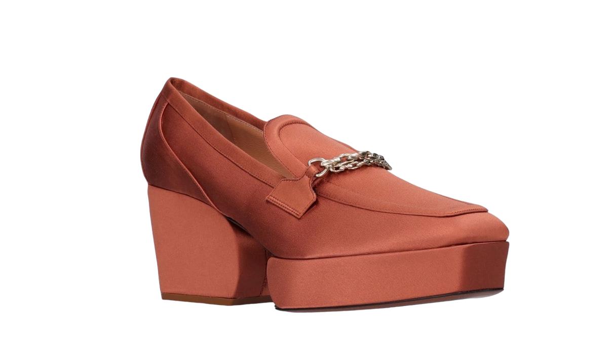 Zimmermann Crescent Satin Loafer | Rust/Tan, Platform, Gold Chain,Italian Made