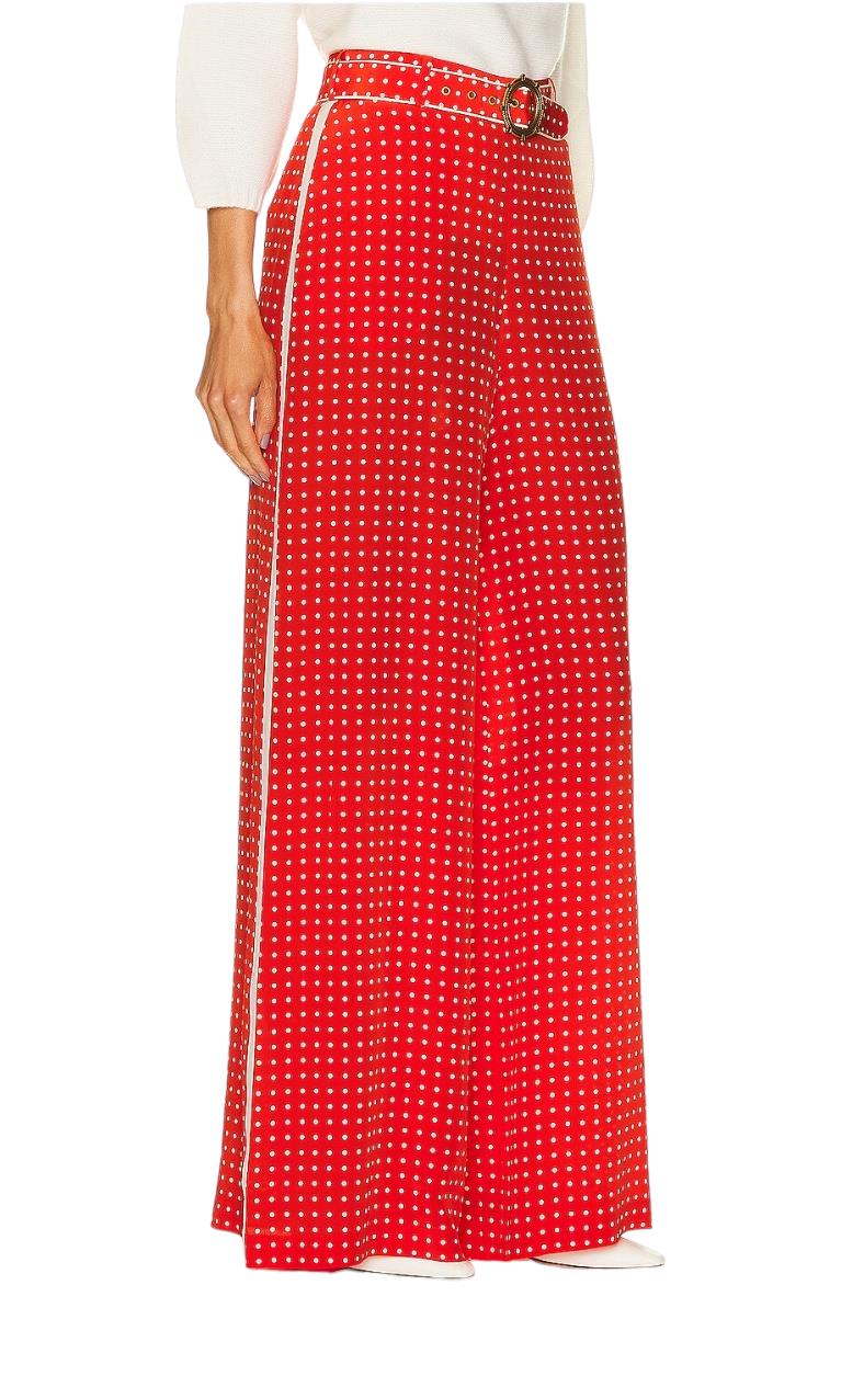 Zimmermann Belted Pant | Red/ Cream Dot, High Waist, Wide Leg, White Side Stripe