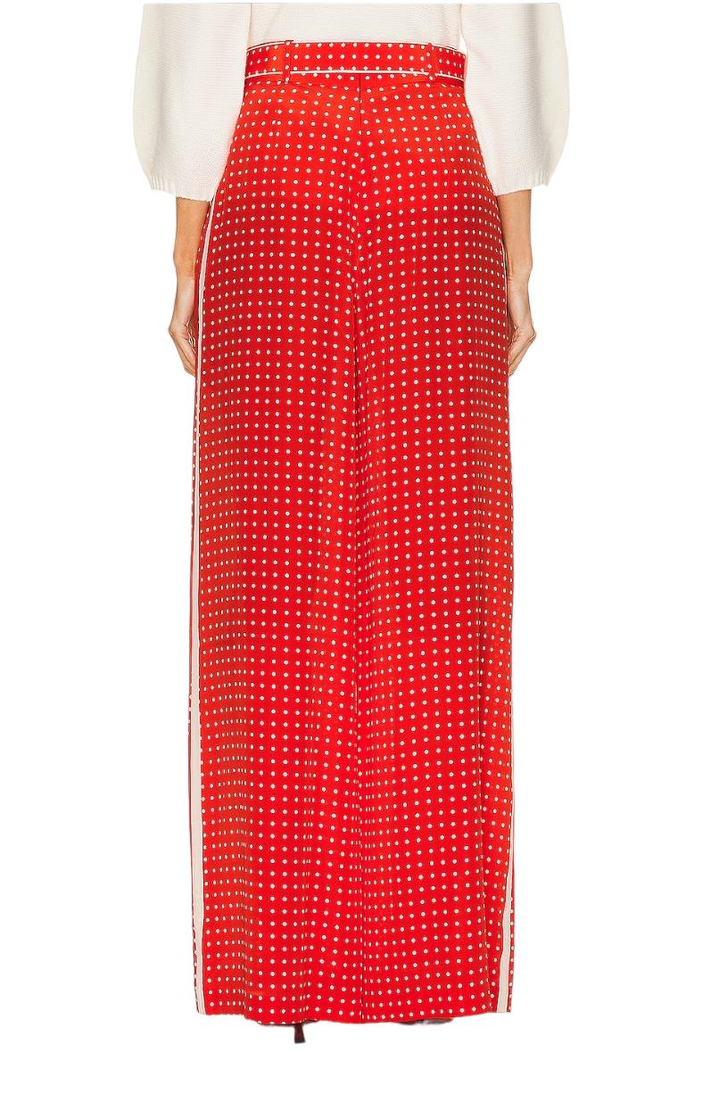 Zimmermann Belted Pant | Red/ Cream Dot, High Waist, Wide Leg, White Side Stripe