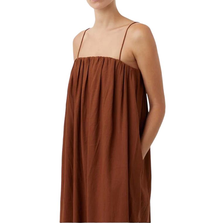 Camilla and Marc Fleur Gathered Dress | Rust/Brown, Spaghetti, Materni Naked Pear Camilla and Marc Fleur Gathered Dress | Rust/Brown, Spaghetti, Materni Naked Pear