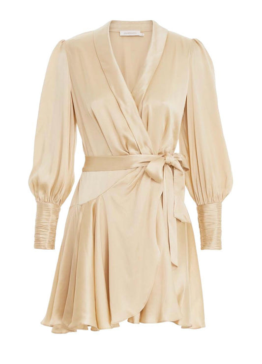 Zimmermann Silk Wrap Mini Dress | Cream/Off-White Sueded Silk Cocktail, Party