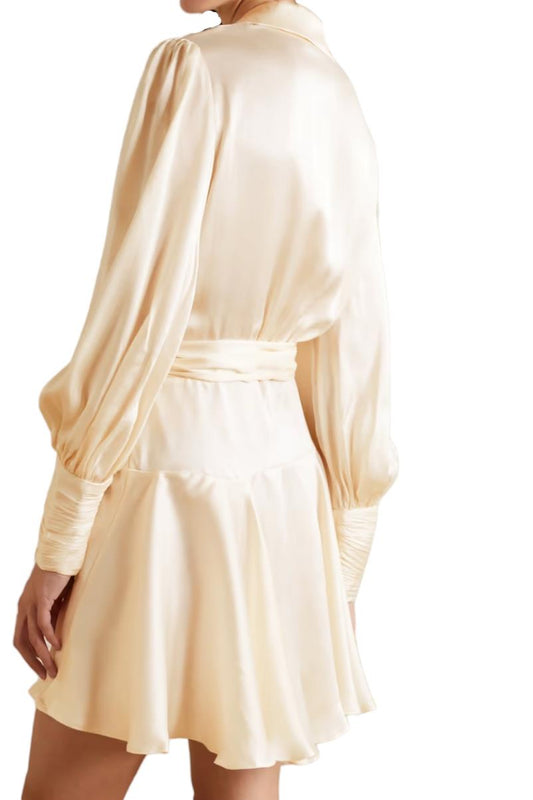 Zimmermann Silk Wrap Mini Dress | Cream/Off-White Sueded Silk Cocktail, Party