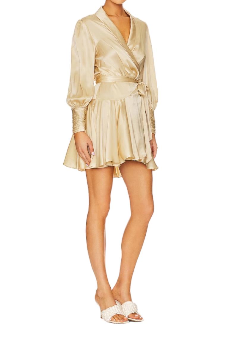 Zimmermann Silk Wrap Mini Dress | Cream/Off-White Sueded Silk Cocktail, Party