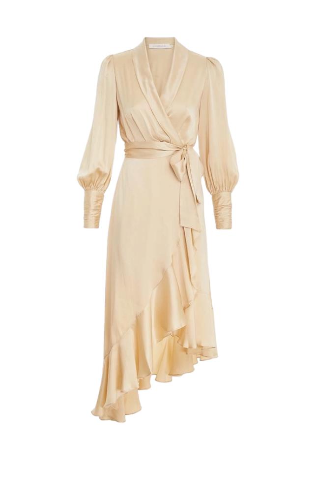 Zimmermann Silk Wrap Midi Dress | Cream/Off White, Sueded Silk Cocktail, Dolman