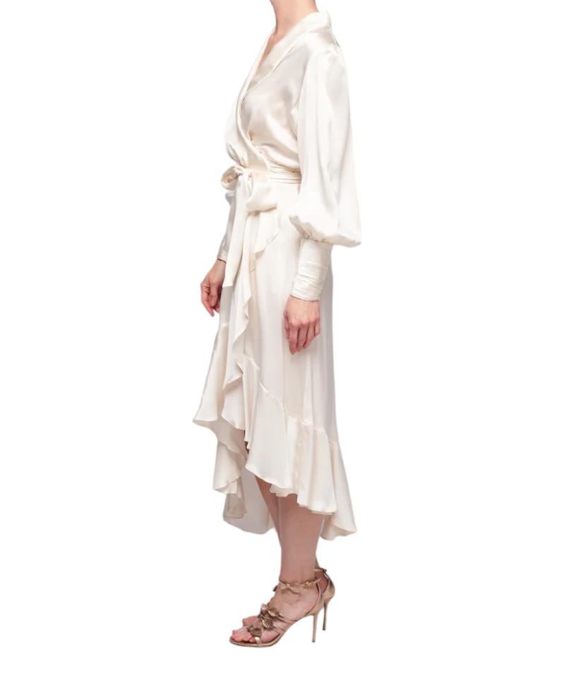 Zimmermann Silk Wrap Midi Dress | Cream/Off White, Sueded Silk Cocktail, Dolman