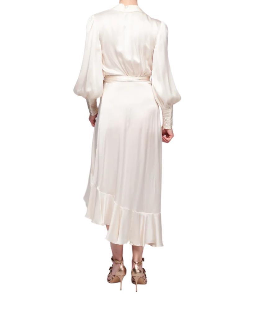 Zimmermann Silk Wrap Midi Dress | Cream/Off White, Sueded Silk Cocktail, Dolman