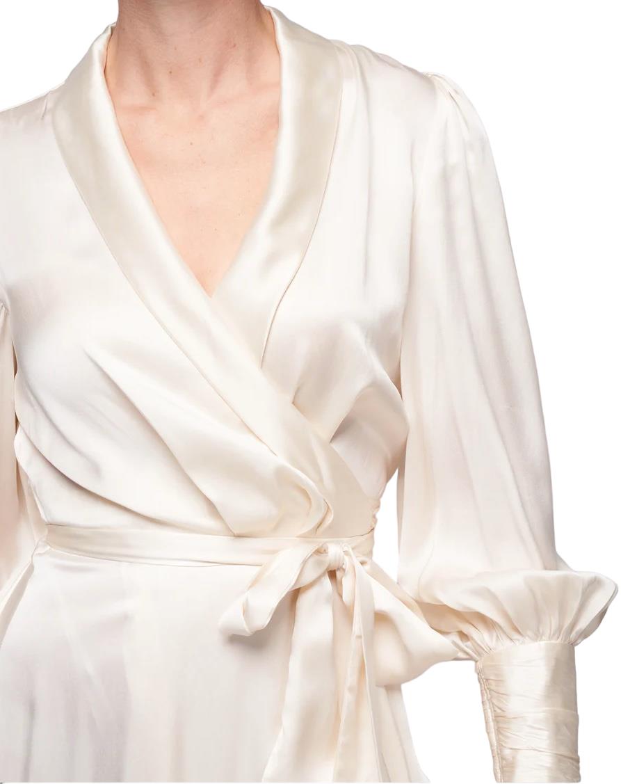 Zimmermann Silk Wrap Midi Dress | Cream/Off White, Sueded Silk Cocktail, Dolman