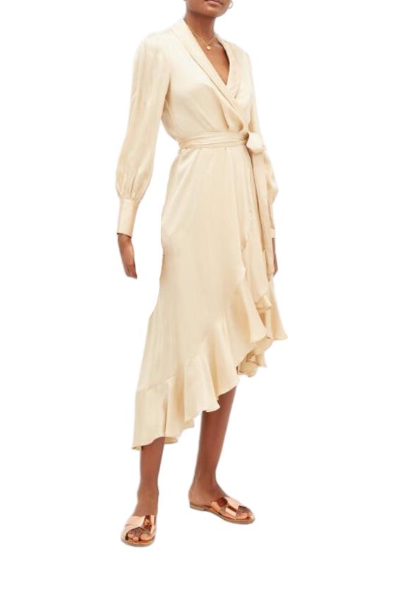 Zimmermann Silk Wrap Midi Dress | Cream/Off White, Sueded Silk Cocktail, Dolman