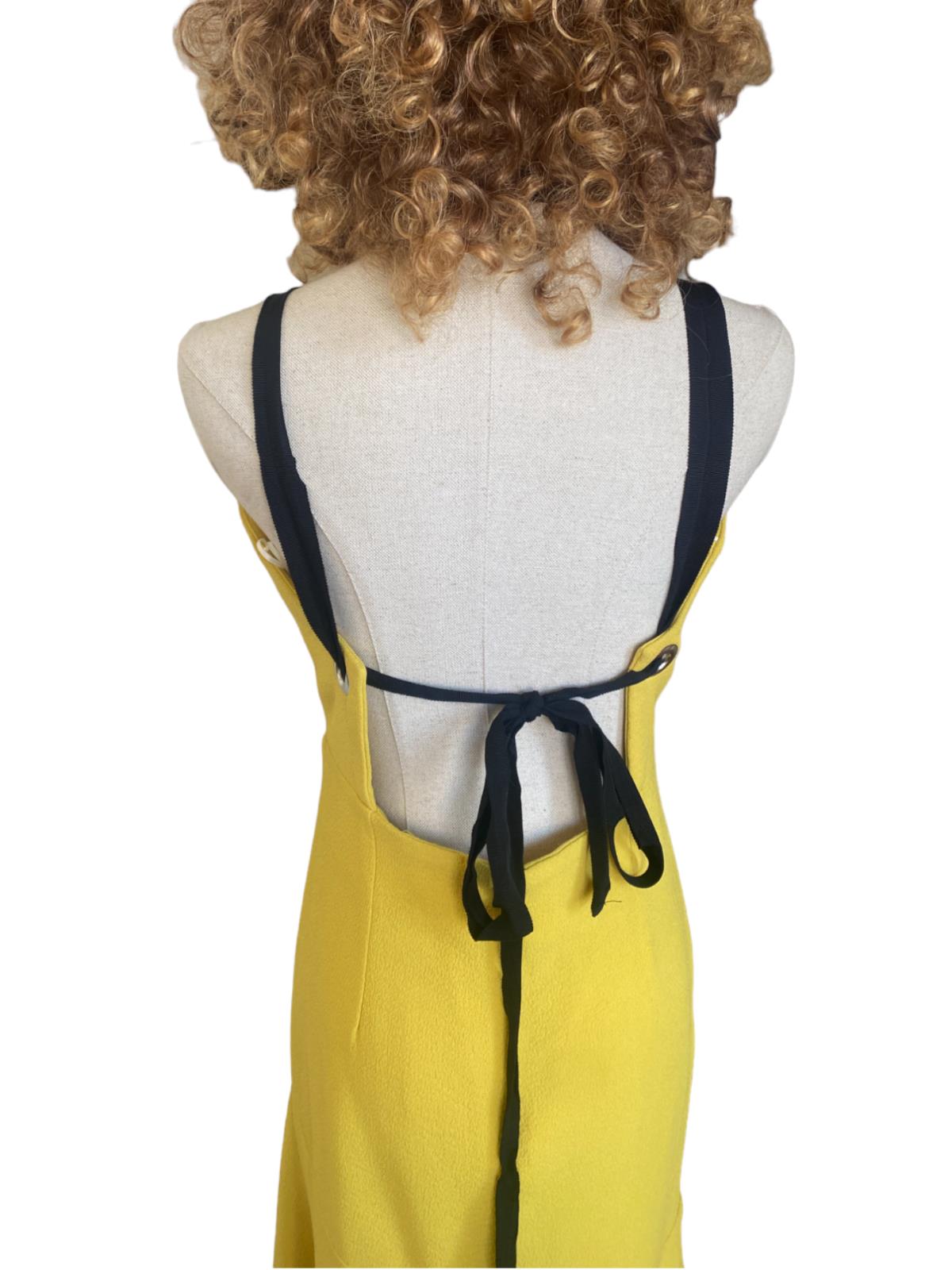 Rebecca Vallance Mustard Yellow Midi Dress | Open Back, Cut Out, BlackTie Detail