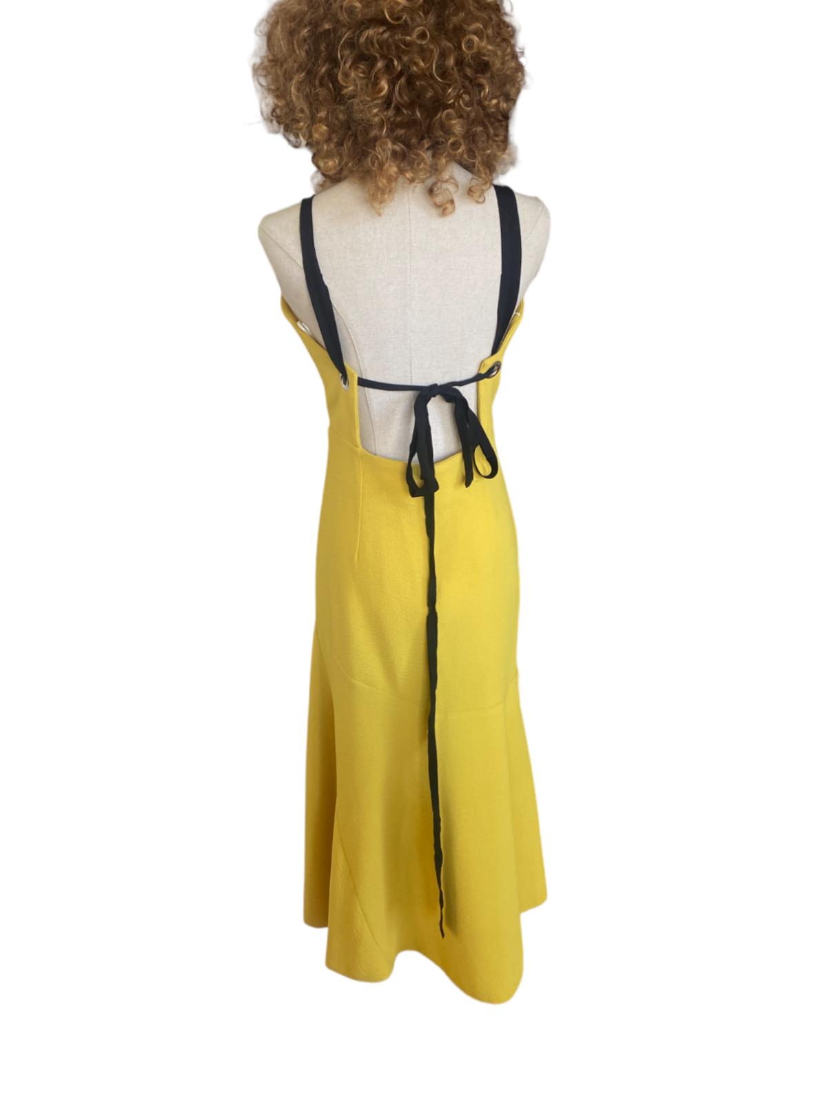 Rebecca Vallance Mustard Yellow Midi Dress | Open Back, Cut Out, BlackTie Detail