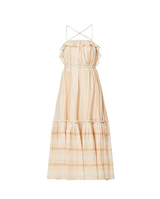 Zimmermann Anneke Swing Dress | Beige/Biscuit, Metallic, Cotton, Belted, Backles