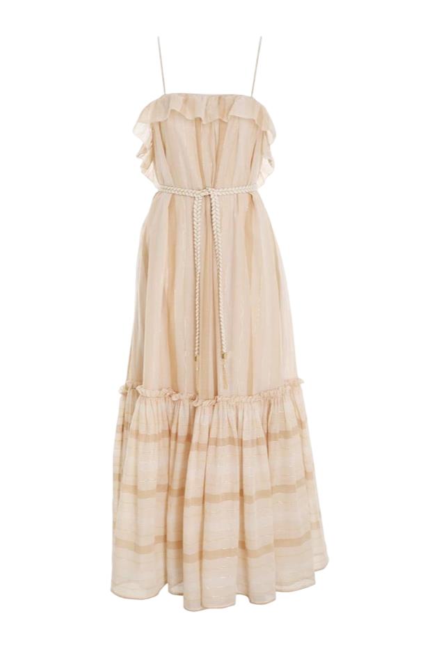 Zimmermann Anneke Swing Dress | Beige/Biscuit, Metallic, Cotton, Belted, Backles