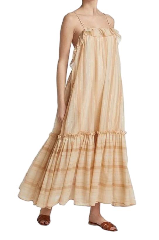 Zimmermann Anneke Swing Dress | Beige/Biscuit, Metallic, Cotton, Belted, Backles