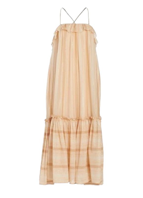 Zimmermann Anneke Swing Dress | Beige/Biscuit, Metallic, Cotton, Belted, Backles