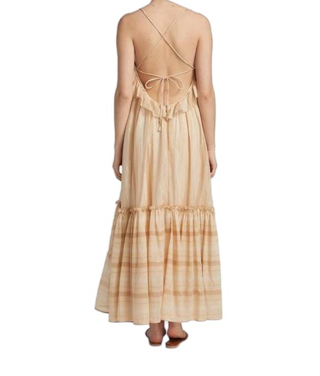 Zimmermann Anneke Swing Dress | Beige/Biscuit, Metallic, Cotton, Belted, Backles