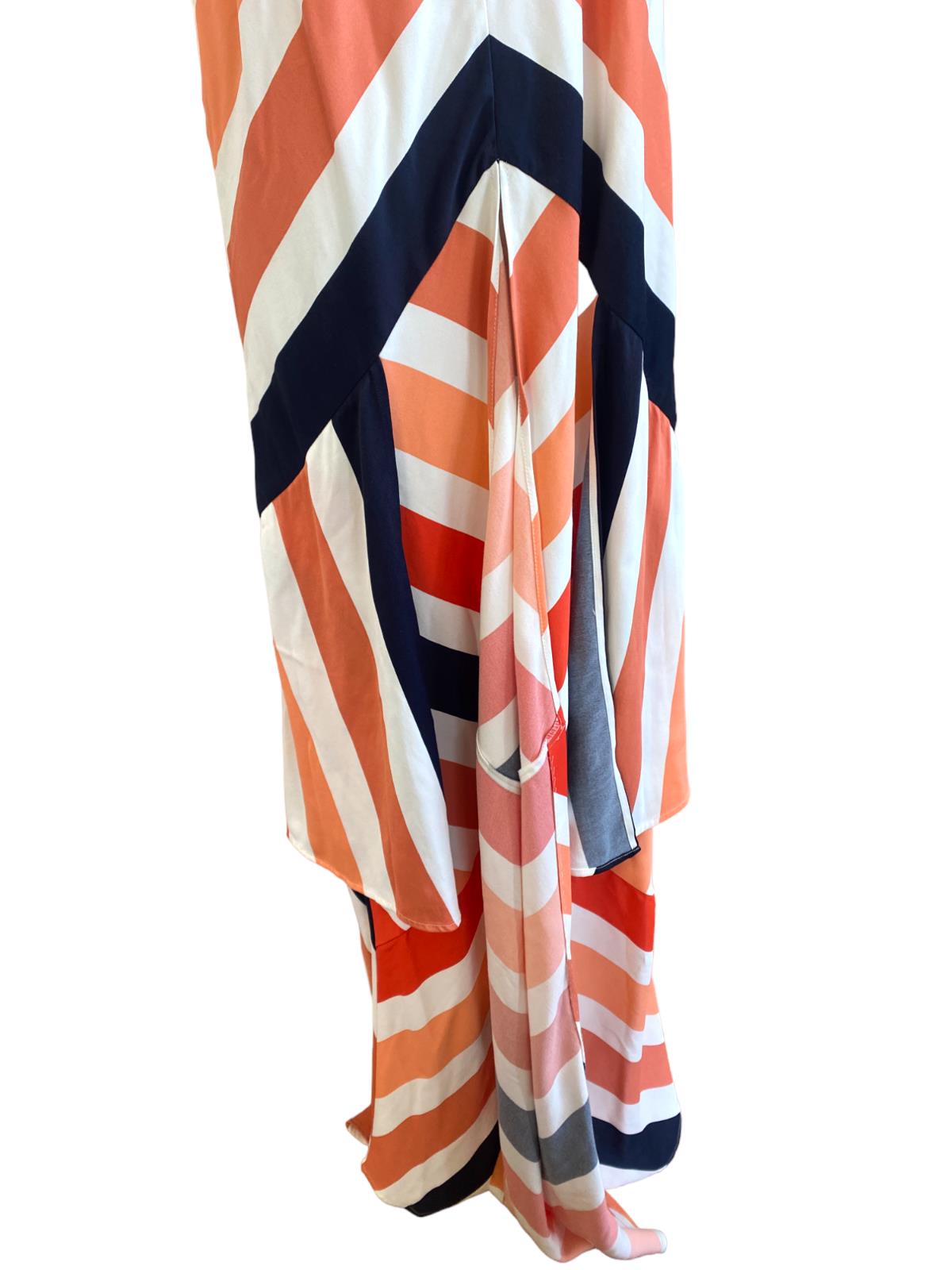 Sass & Bide Long Live Dress | Orange/White/Black, Viscose, Striped, Tiered,Sz 14