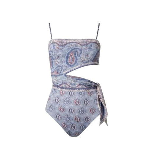 Zimmermann Vitali Placement Scarf Tie One Piece |Blue Paisley, Cut Out, Bandeaud