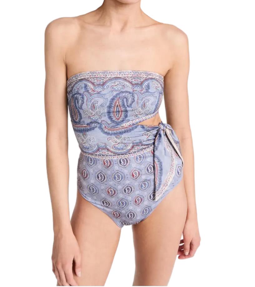 Zimmermann Vitali Placement Scarf Tie One Piece |Blue Paisley, Cut Out, Bandeaud