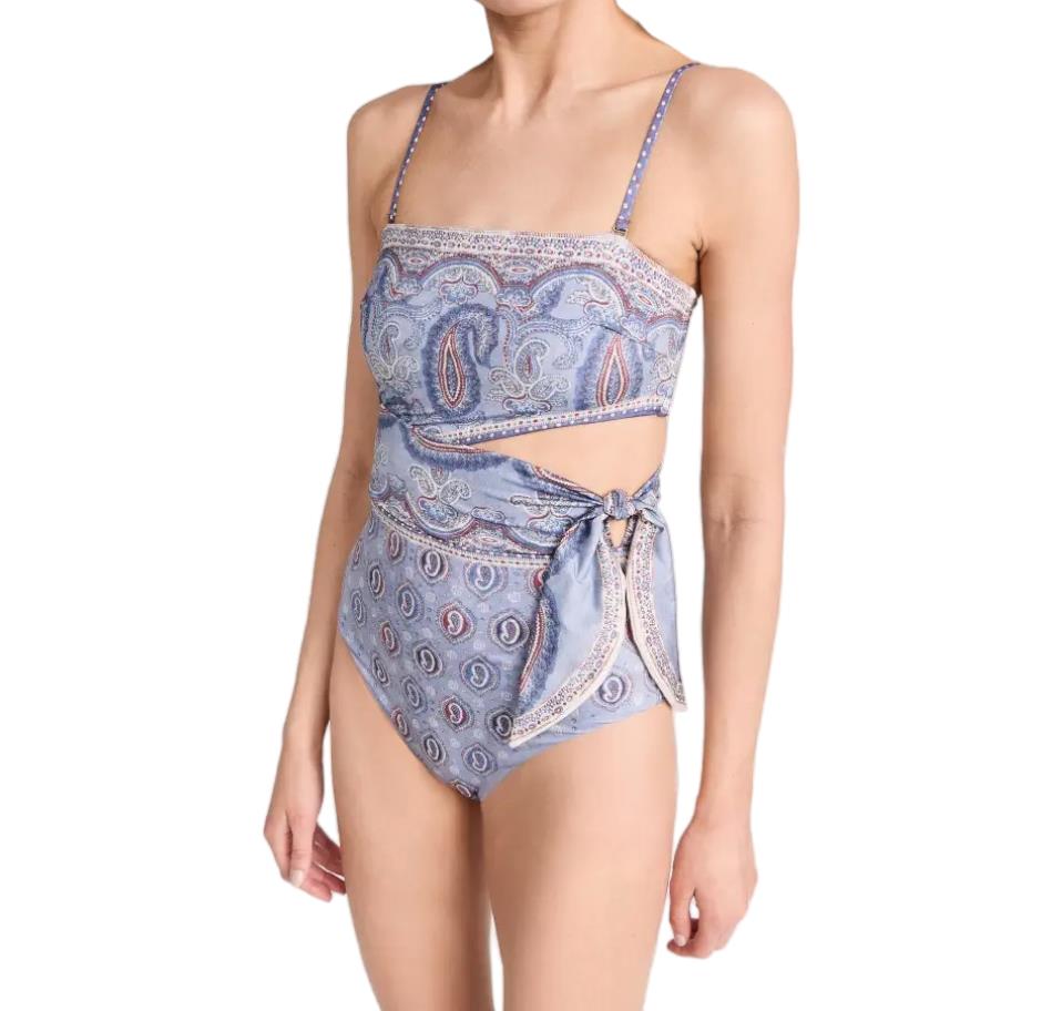 Zimmermann Vitali Placement Scarf Tie One Piece |Blue Paisley, Cut Out, Bandeaud