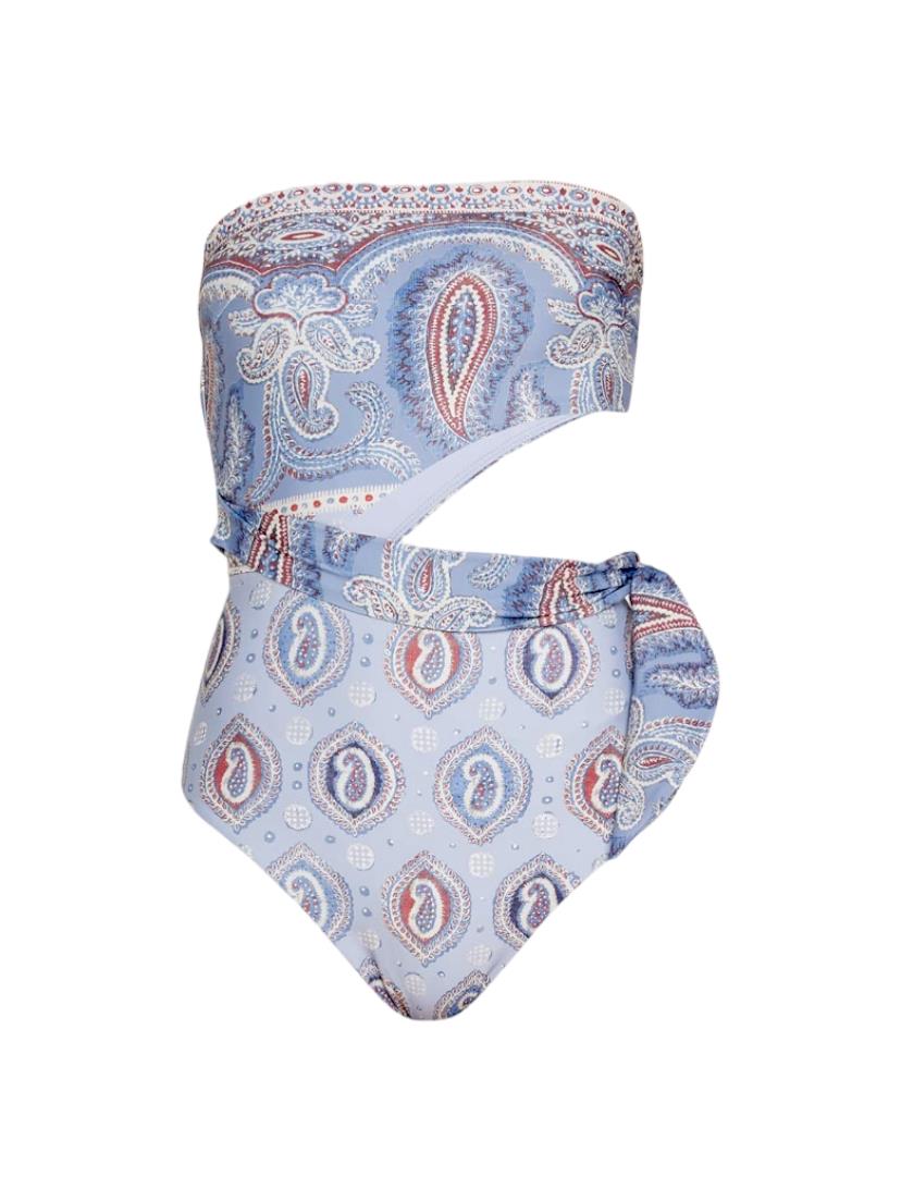 Zimmermann Vitali Placement Scarf Tie One Piece |Blue Paisley, Cut Out, Bandeaud