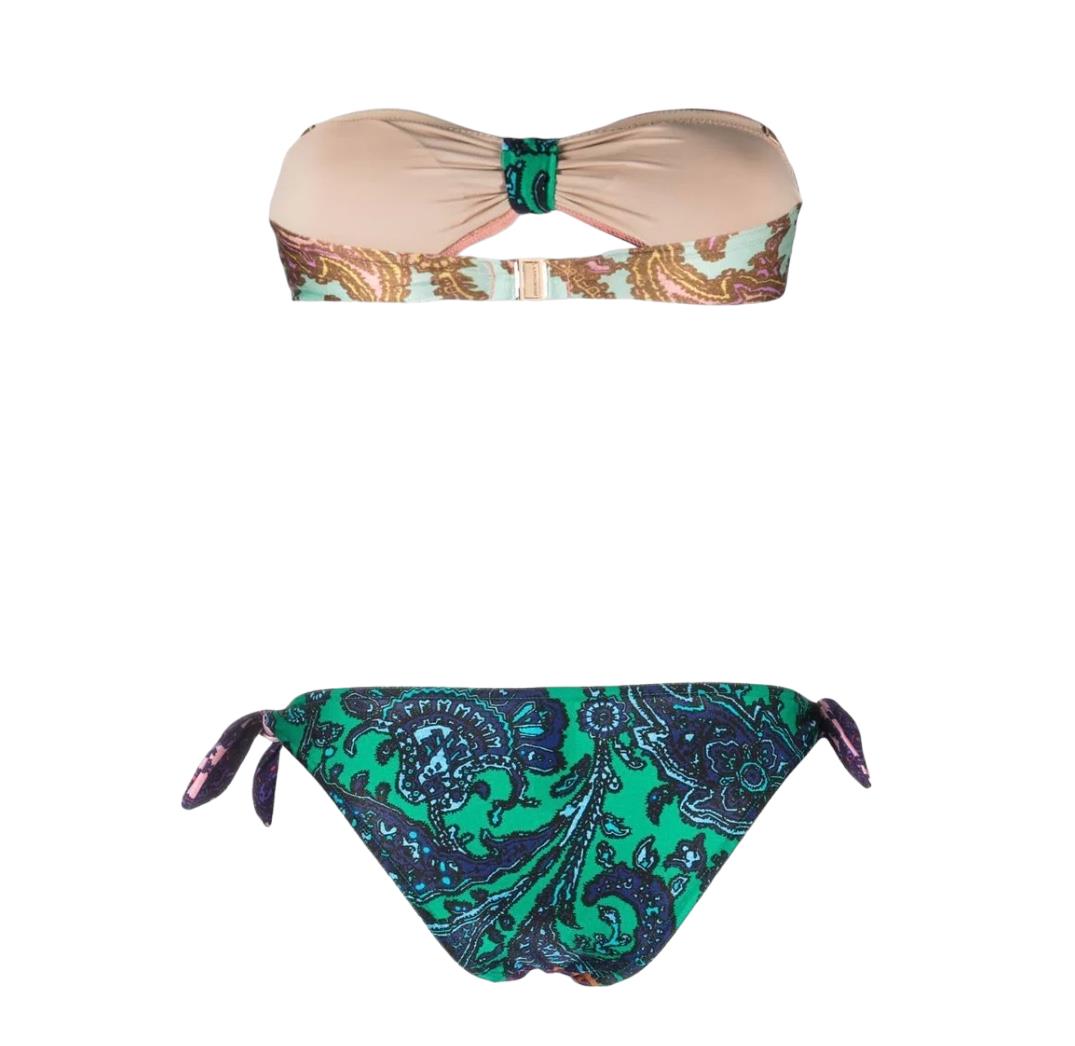 Zimmermann Tiggy Tie Bikini | Spliced, Paisley, Front Tie Bandeau, Low Rise