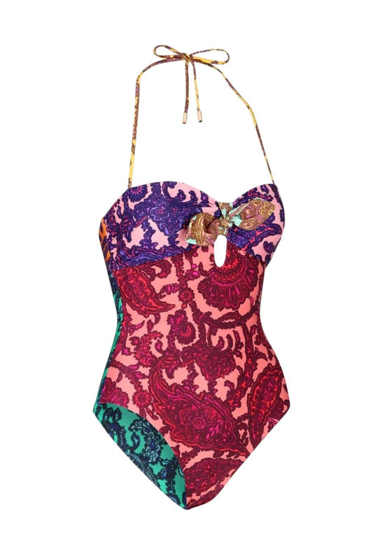 Zimmermann Tiggy Keyhole Tie Front One Piece | Spliced, Paisley, Halter, Bandeau