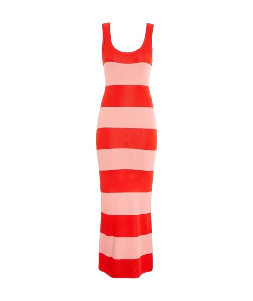 Zimmermann Tank Midi Dress | Viscose/Jersey Fabric, Pink/Red Stripes, Bodycon