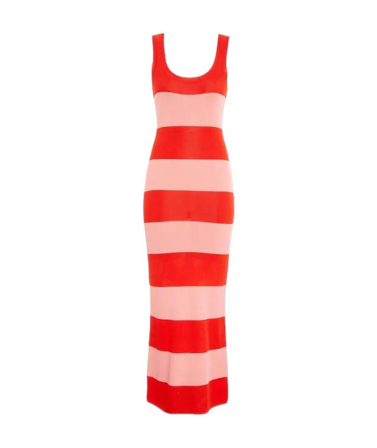 Zimmermann Tank Midi Dress | Viscose/Jersey Fabric, Pink/Red Stripes, Bodycon