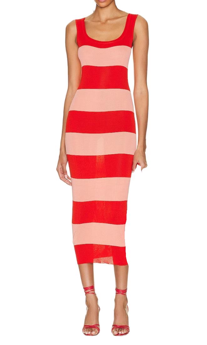 Zimmermann Tank Midi Dress | Viscose/Jersey Fabric, Pink/Red Stripes, Bodycon