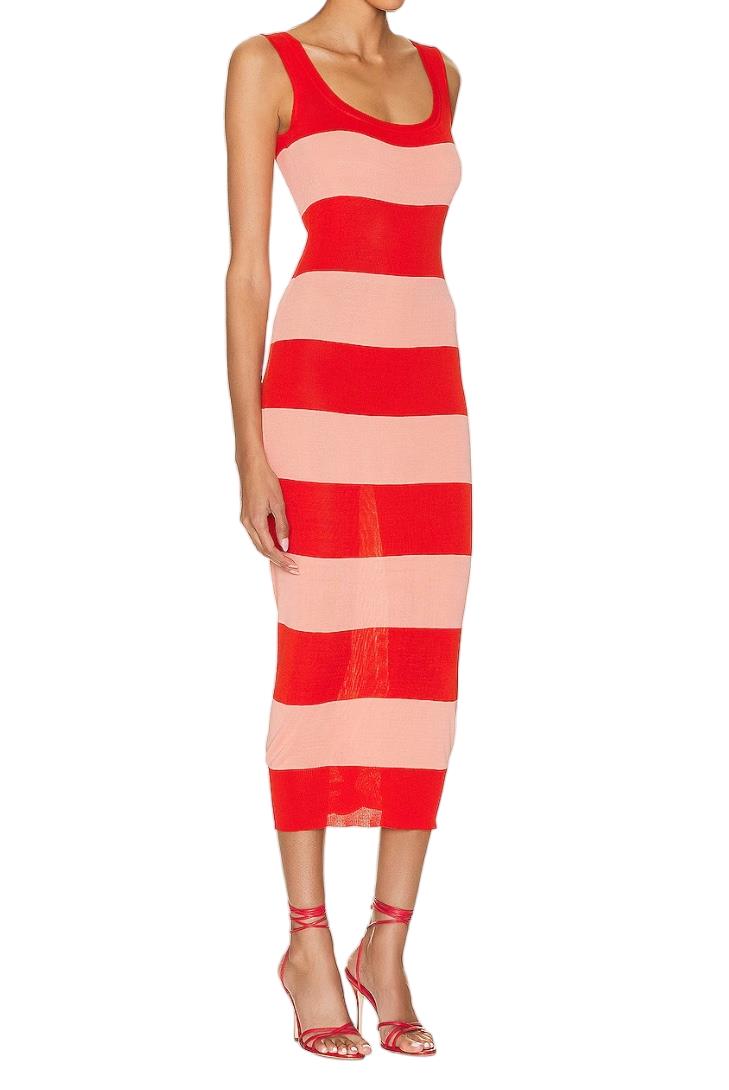 Zimmermann Tank Midi Dress | Viscose/Jersey Fabric, Pink/Red Stripes, Bodycon