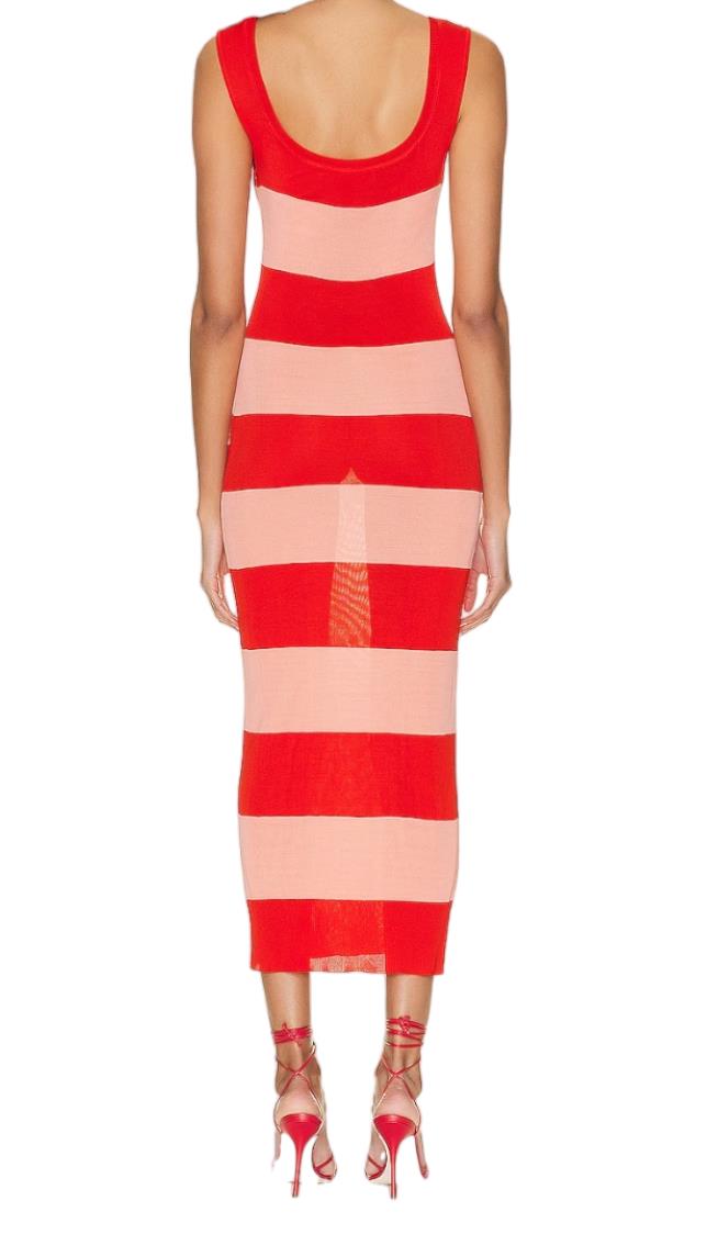 Zimmermann Tank Midi Dress | Viscose/Jersey Fabric, Pink/Red Stripes, Bodycon