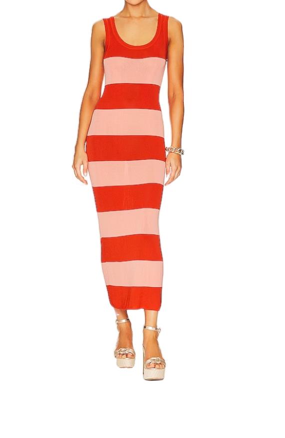 Zimmermann Tank Midi Dress | Viscose/Jersey Fabric, Pink/Red Stripes, Bodycon