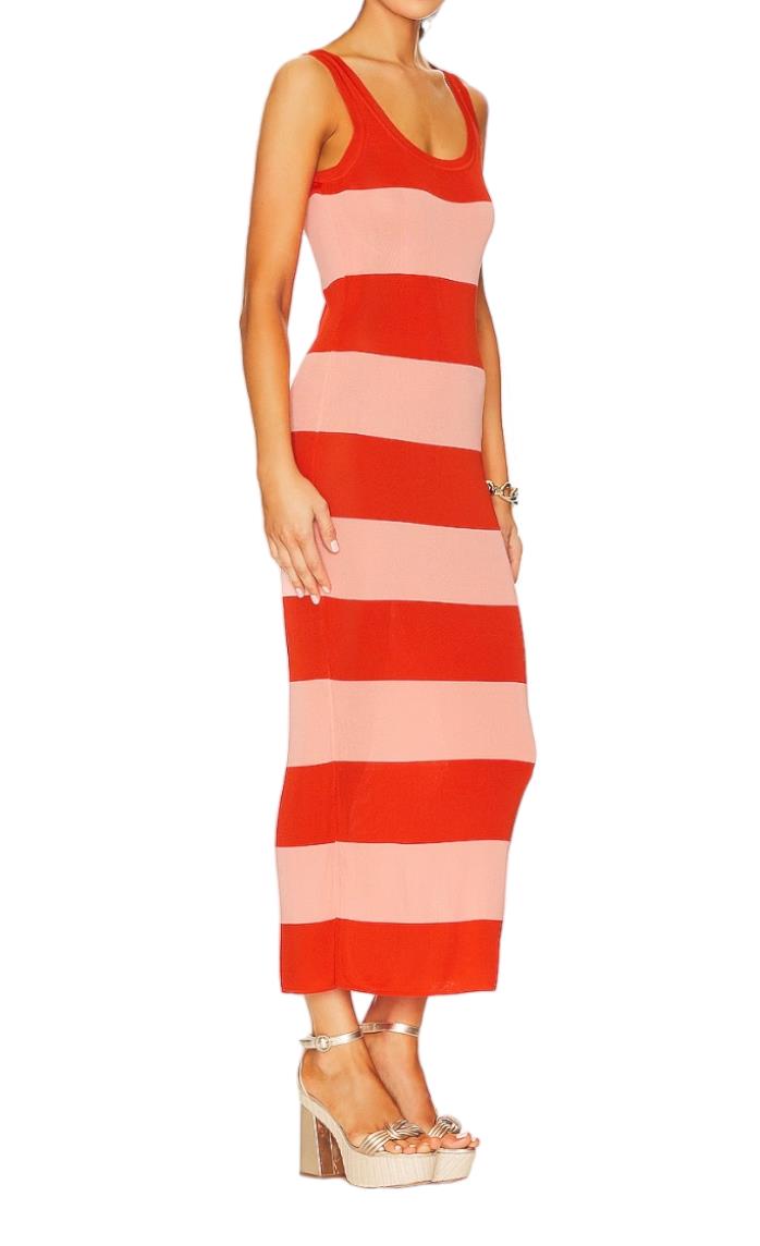 Zimmermann Tank Midi Dress | Viscose/Jersey Fabric, Pink/Red Stripes, Bodycon