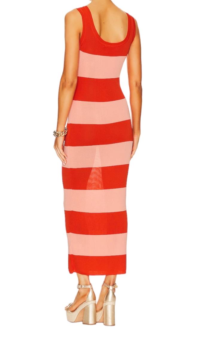 Zimmermann Tank Midi Dress | Viscose/Jersey Fabric, Pink/Red Stripes, Bodycon