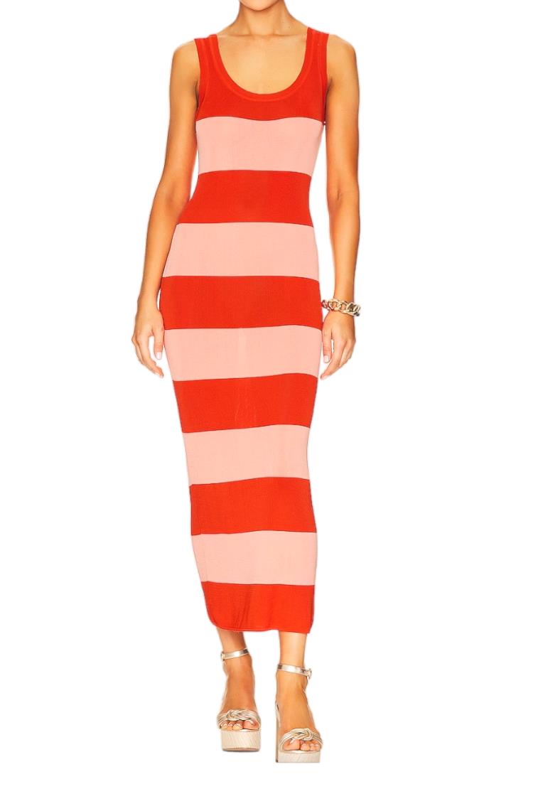 Zimmermann Tank Midi Dress | Viscose/Jersey Fabric, Pink/Red Stripes, Bodycon