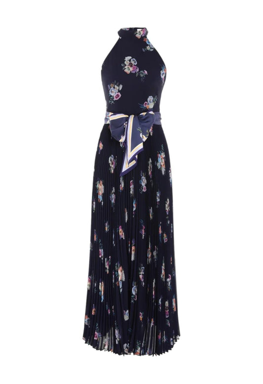 Zimmermann Sunray Picnic Dress | Elka Floral Navy, Silk Scarf Tie Belt, Pleats