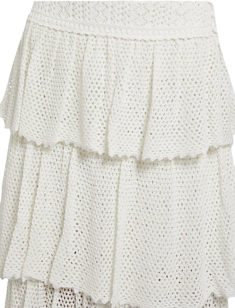 Zimmermann Jude Tiered Midi Skirt | Cream/White, High Waist, Crochet, Ladders