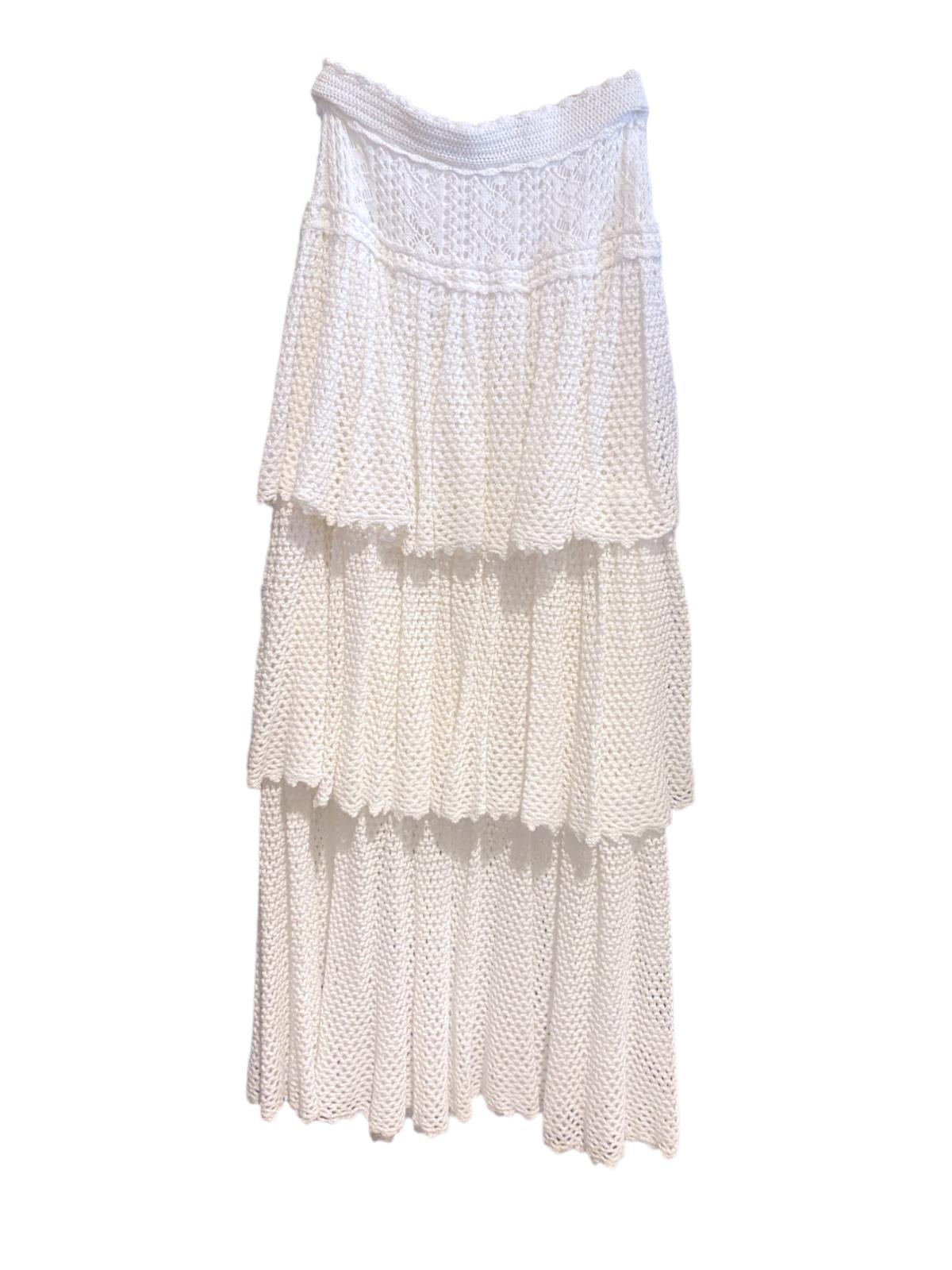 Zimmermann Jude Tiered Midi Skirt | Cream/White, High Waist, Crochet, Ladders