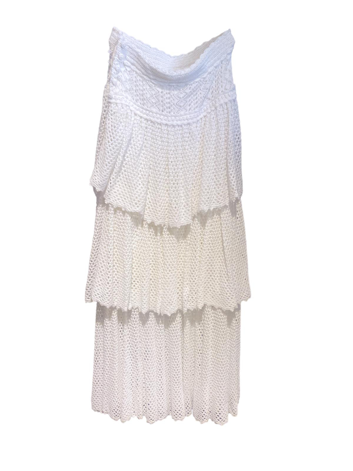 Zimmermann Jude Tiered Midi Skirt | Cream/White, High Waist, Crochet, Ladders