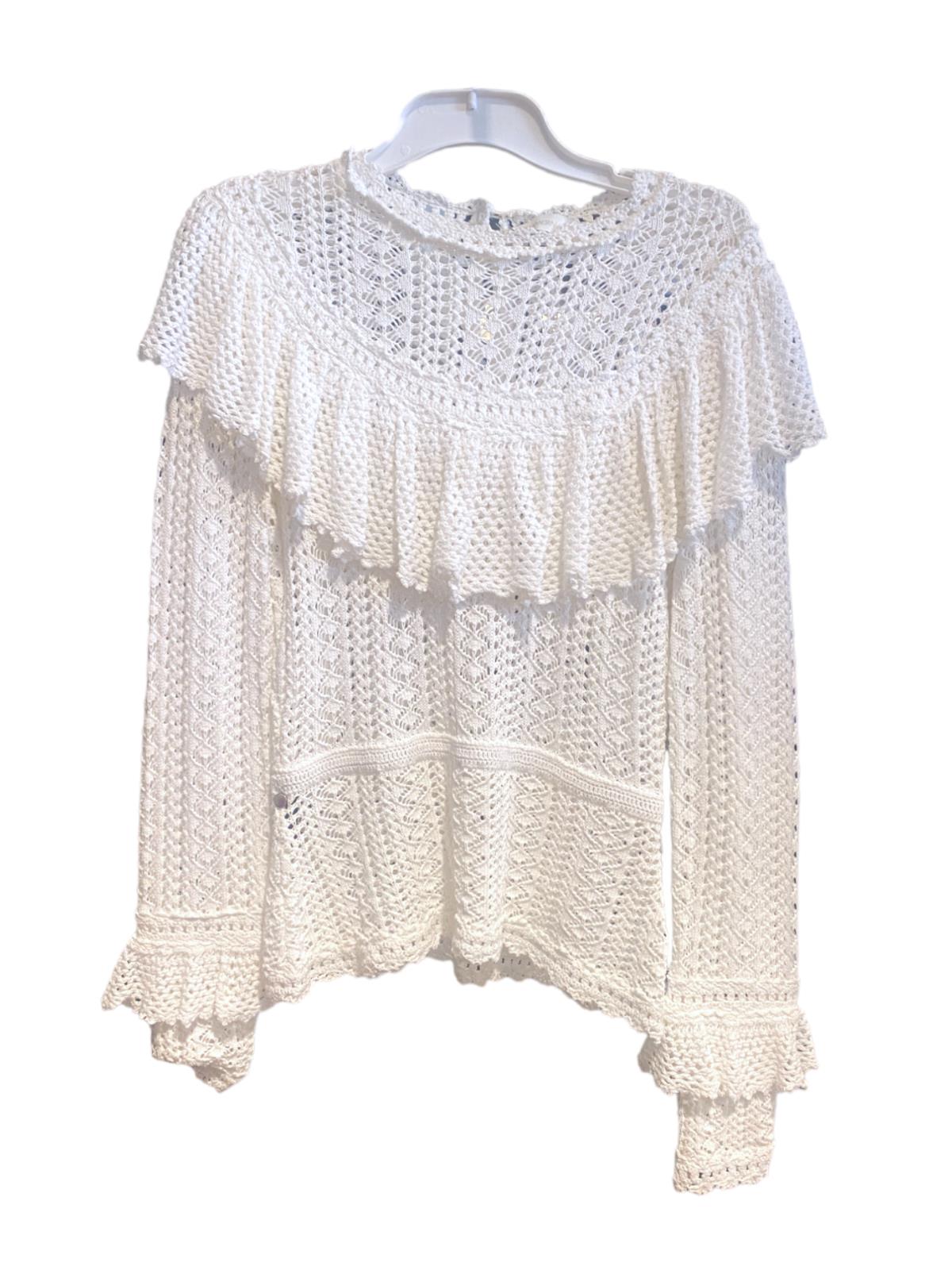 Zimmermann Jude Ruffle Top | Cream/Off-White, Fluted Sleeves, Crochet, Yoke Neck