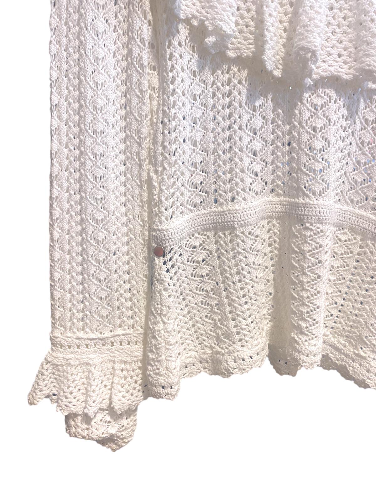 Zimmermann Jude Ruffle Top | Cream/Off-White, Fluted Sleeves, Crochet, Yoke Neck