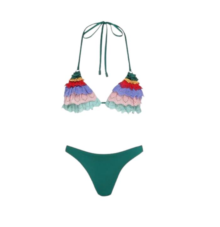 Zimmermann Clover Frill Trim Bikini | Green, Colourful, Triangle Top, Anglaise