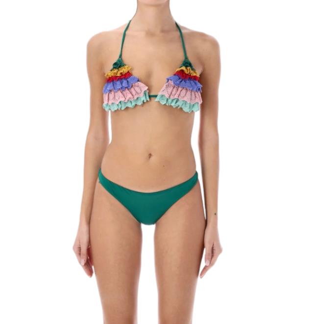 Zimmermann Clover Frill Trim Bikini | Green, Colourful, Triangle Top, Anglaise