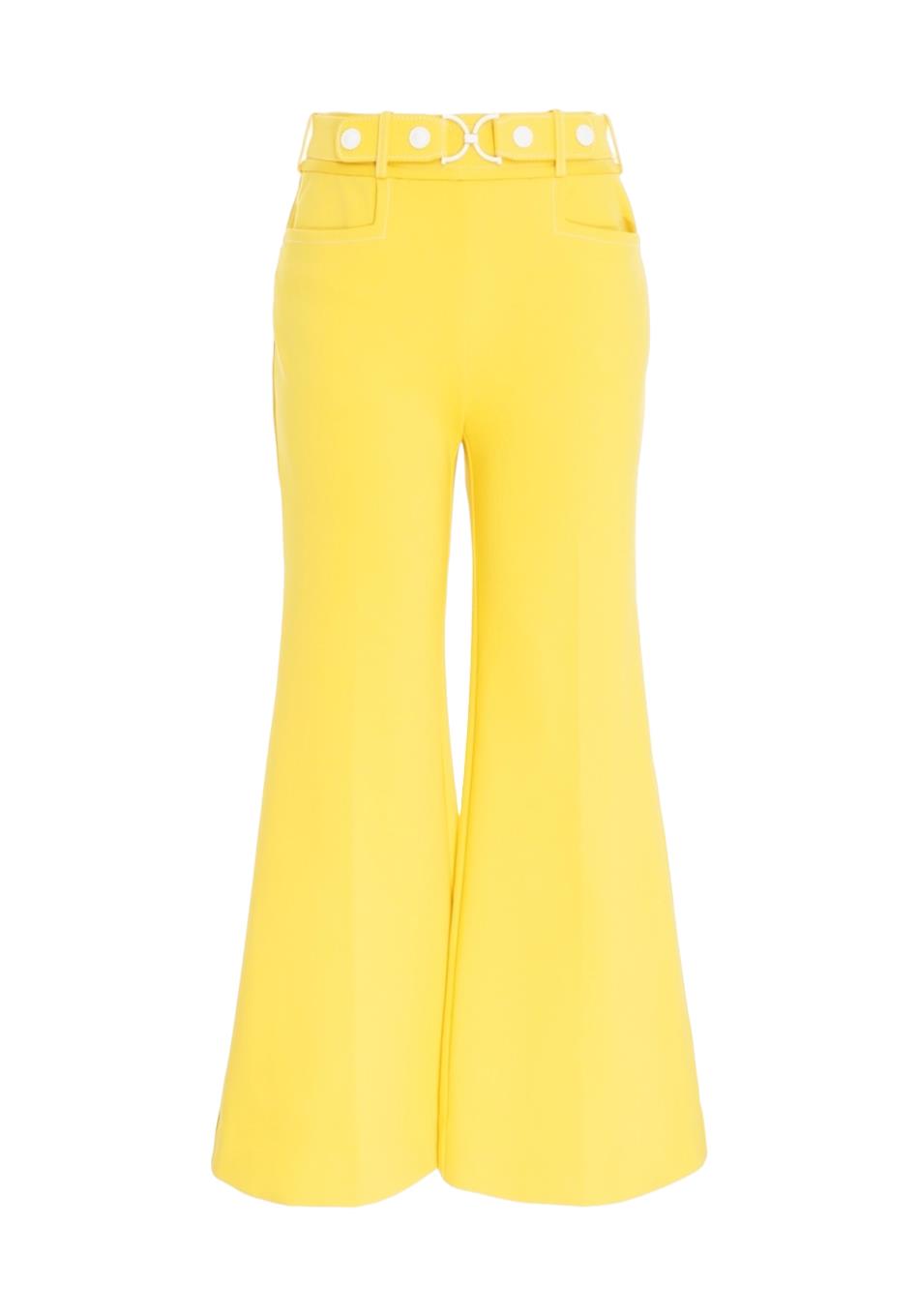 Zimmermann High Tide Kick Flare | Yellow, Stretch Fabric, White Stitching, Crop